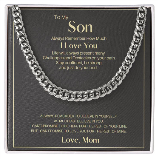 Cuban Link Chain for Son; Adjustable length: 18" - 22" (45.72 cm - 55.88 cm); To Son from Mom