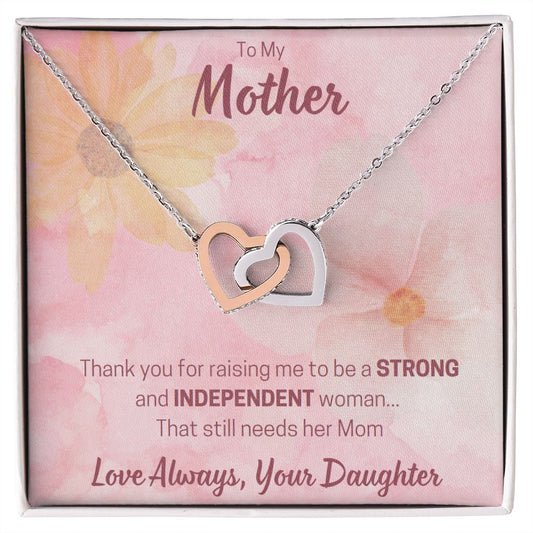 Interlocking Hearts Necklace, Yellow & White Gold Variants, Mother's Day, to Mother from Daughter