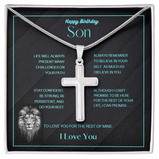 Stainless Cross Necklace - Happy Birthday Son - Promise to Love